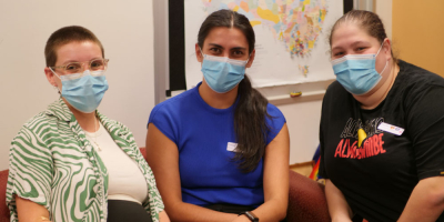 Patient Frankie Adams with Baggarrook midwives Evelyn Burns and Paras Loupis