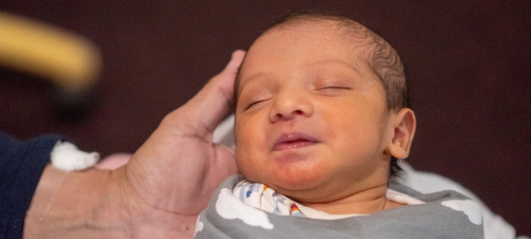 Close up of baby Hussain who is sleeping peacefully. 