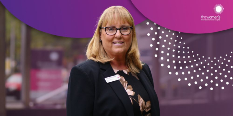 Professor Sue Matthews, CEO of the Royal Women’s Hospital, standing in front of a blurred background. 